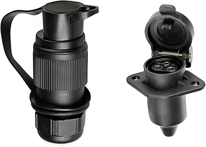 TAEUTO 3 Pin Trailer Plug And 3 Pin Trailer Socket, 12V 3 Pin Waterproof Tractor Plug Socket Connectors Tractor 3 Pin Plug Socket Suitable For Caravan Truck Boat Rv Tractor Trailer 4 Mount Points