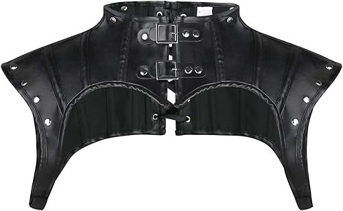 Charmian - Chaqueta de cuero para mujer, bolero de hombros para disfraz gótico, tipo armadura steampunk