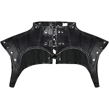 Charmian Womens Steampunk Gothic PU Leather Shoulder Jacket Shrug Armor | Pauldron Collared, Rivet Accessories, Stretchy Elastic Cuffs, Lace-up Back