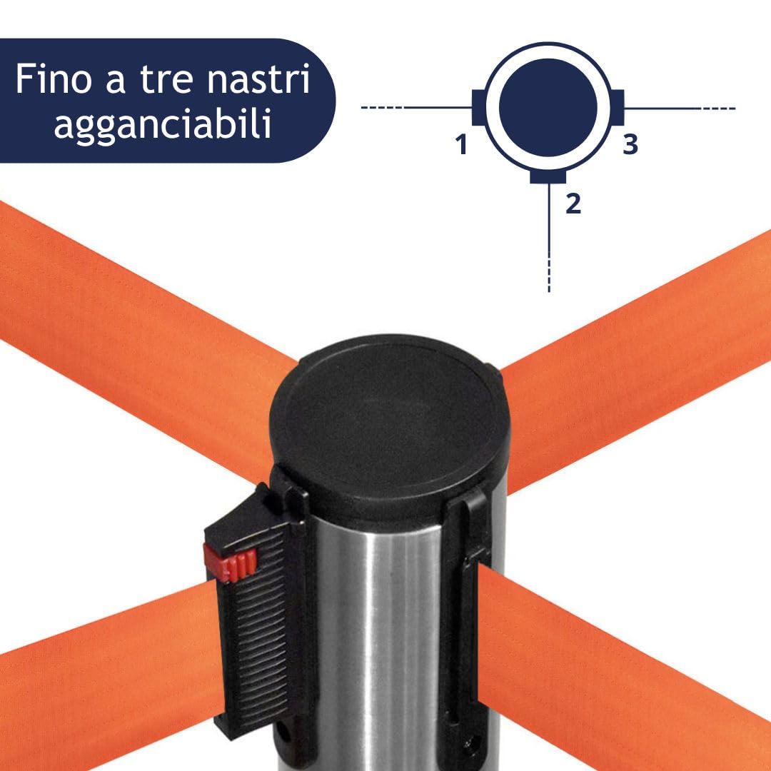 Postes Separadores de Acero Cromado Pulido con Cinta 3mt Base Antideslizante Naranja
