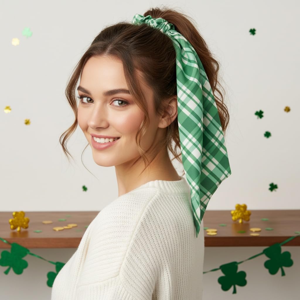 St. Patrick's Day Hair Scrunchies for Women 4 PCS Shamrock Irish Hair Ties Accessories image 5
