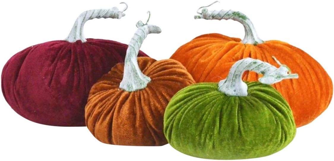 NEW Fall Thanksgiving Harvest Decoration Set Of Four Velvet Plush Slouchy Pumpkins