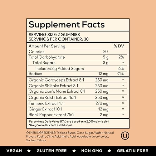 Miniatura 8 de TrueMushroom - Inmunidad, enfoque y memoria, gomitas energéticas de hongos con melena de león, cordyceps, reishi, suplemento natural Shiitake con