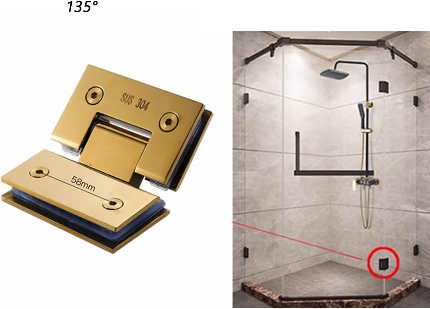Clip/abrazadera de puerta vidrio cuarto ducha Color dorado(135 Degree)