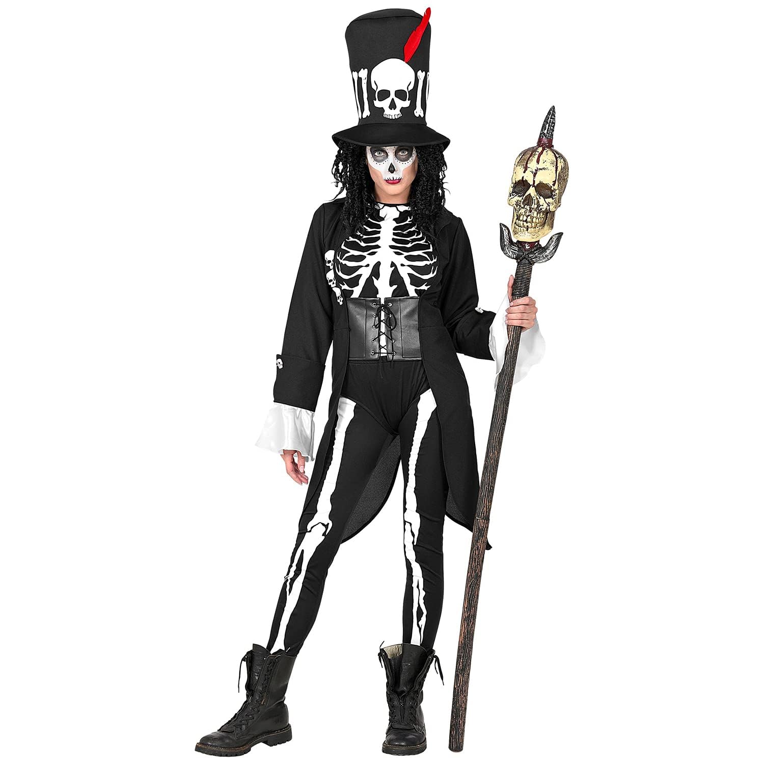 Widmann 10743 – Voodoo Priestess Costume, Tailcoat with Corset, Belt, Arm Warmers, Jumpsuit, Briefs, Hat, Halloween