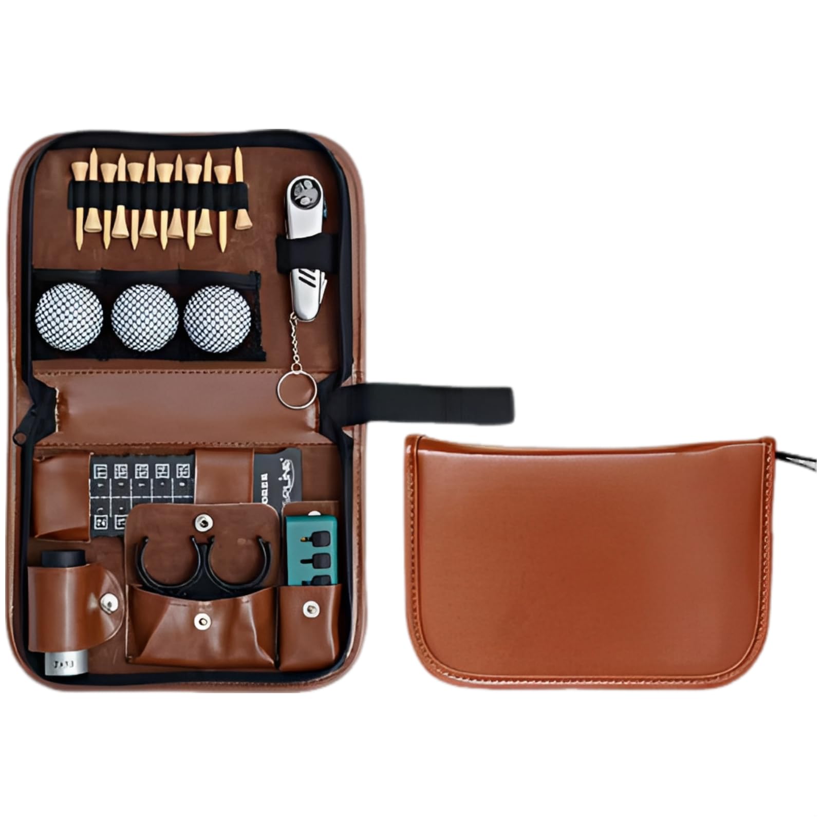 Golf-Geschenk-Set, Leder-Werkzeugtasche für Golf-Zubehör, tragbar, Entfernungsmesser-Tasche, elastisches Band im Lieferumfang enthalten, 24,9 x 17,9 x 6,1 cm