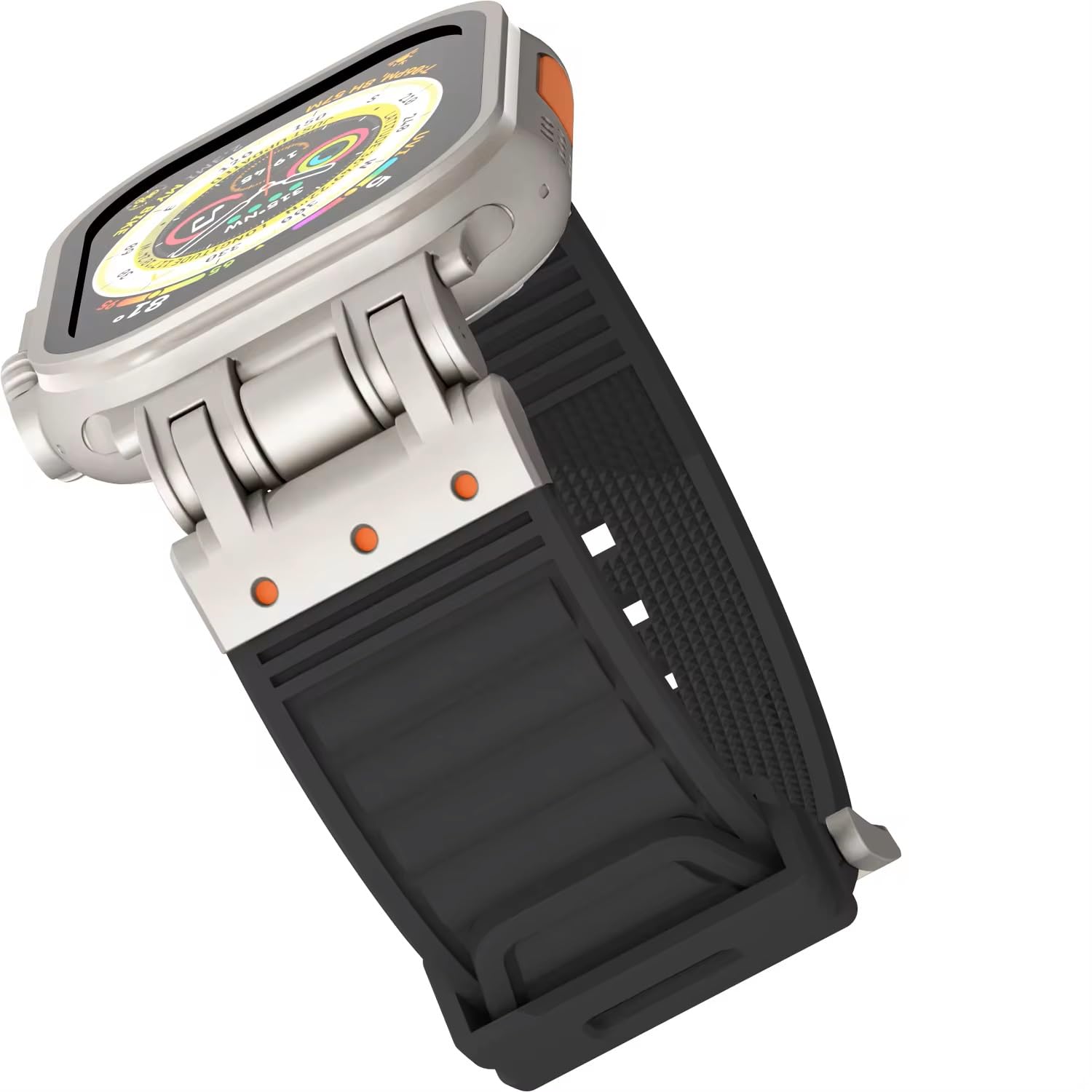 MOROFY Rugged Silicone Correa Para Series with Titanium Color Metal Connectors Band Compatible With Apple Watch Ultra 2 Band 49mm|45mm|44mm|42mm,iwatch series 9|8|SE2|7|6|SE|5|4|3|2|1 – Black