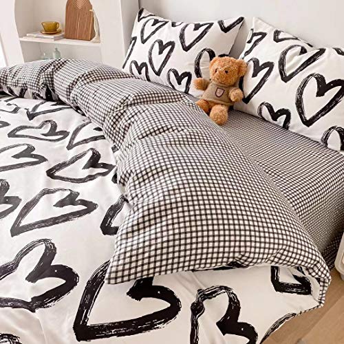 Houseri Love Duvet Cover Queen Heart Shaped Bedding Sets Full White And Black Duvet Cover Cotton For Women Men Boys Girls Teens Love Heart Bedding Duvet Covers Full Size #TOP3