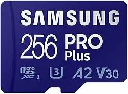 Samsung Cartão de memória microSD PRO Plus + adaptador, 256 GB microSDXC, até 180 MB/s, Full HD e 4K UHD, UHS I, C10, U3, V30, A2, para smartphones Android, tablets, GoPro e drone DJI (MB MD256SA/AM)
