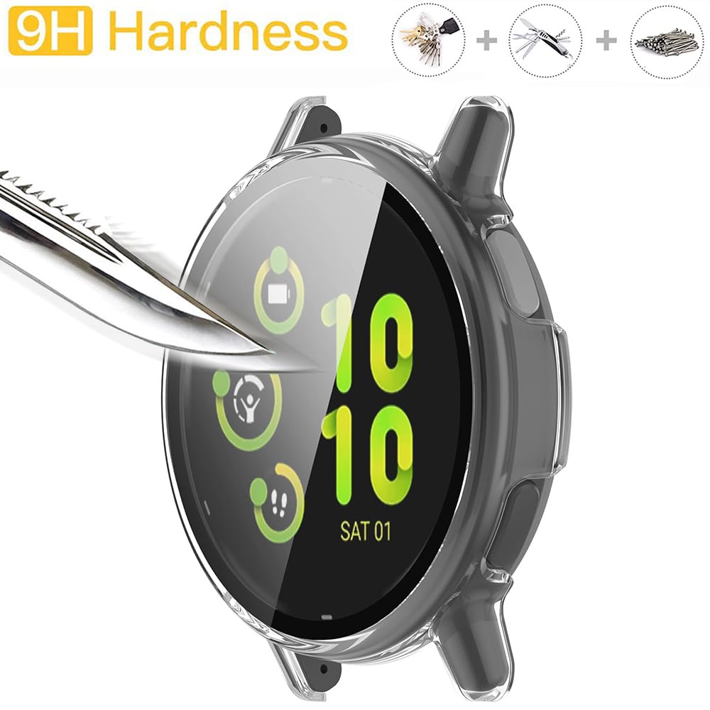 Acadeny harde hoes compatibel met Garmin vivoactive 5/Active 5 met beschermende film, 9H hardheid Hart PC dunne gehard glazen hoes voor slimme,zwart zwart