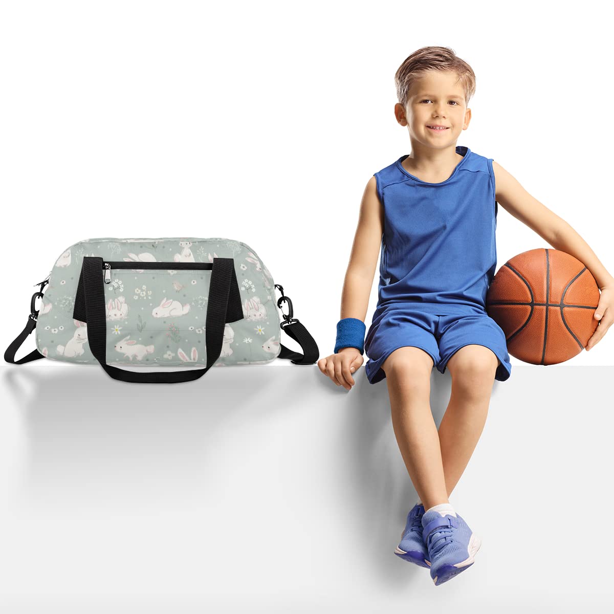 Cute Rabbit Animal Kids Duffle Bag for Boys Girls Dance Bag,Easter Bunny Daisy Sport Gym Bags Overnight Travel Bags Teen Kids Weekender Bag for School Practice Gymnastic Ballet