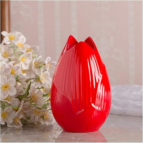 Amazon Co Jp 花瓶 赤い色の陶磁器の花瓶蓮の赤い花磁器の花瓶モダンなファッション卓上花瓶家の結婚式の装飾楽しいギフト 室内装飾 Color Large ホーム キッチン