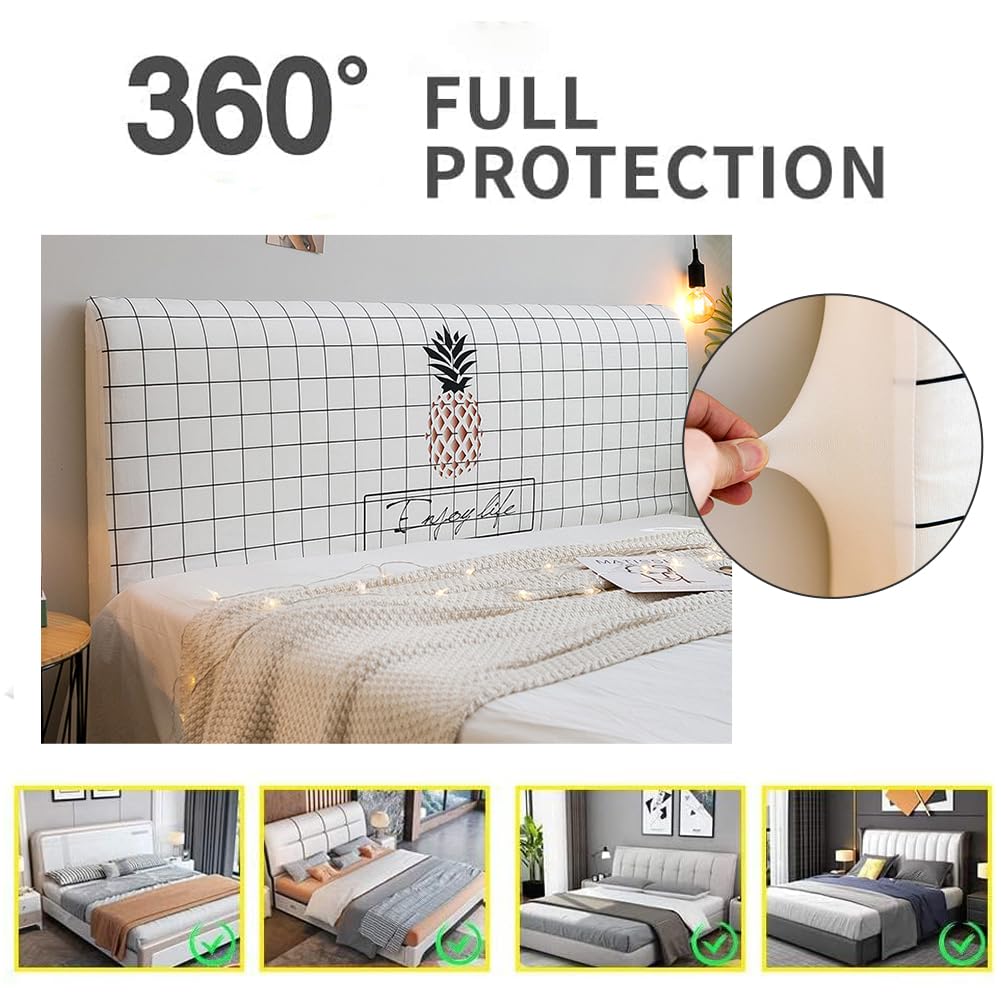 Nordische Volltonfarbe Bett Kopfteil Bezug, Weicher Strecken Bett Kopfteil Hussen, Staubdicht Bettkopfteil Husse, Verdickt All-Inclusive Bettkopfteil Bezug für Schlafzimmer (200cm,Beige)