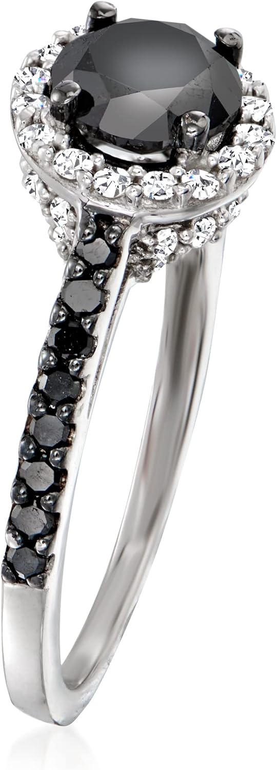 Ross-Simons 1.50 ct. t.w. Black and White Diamond Halo Ring in Sterling Silver
