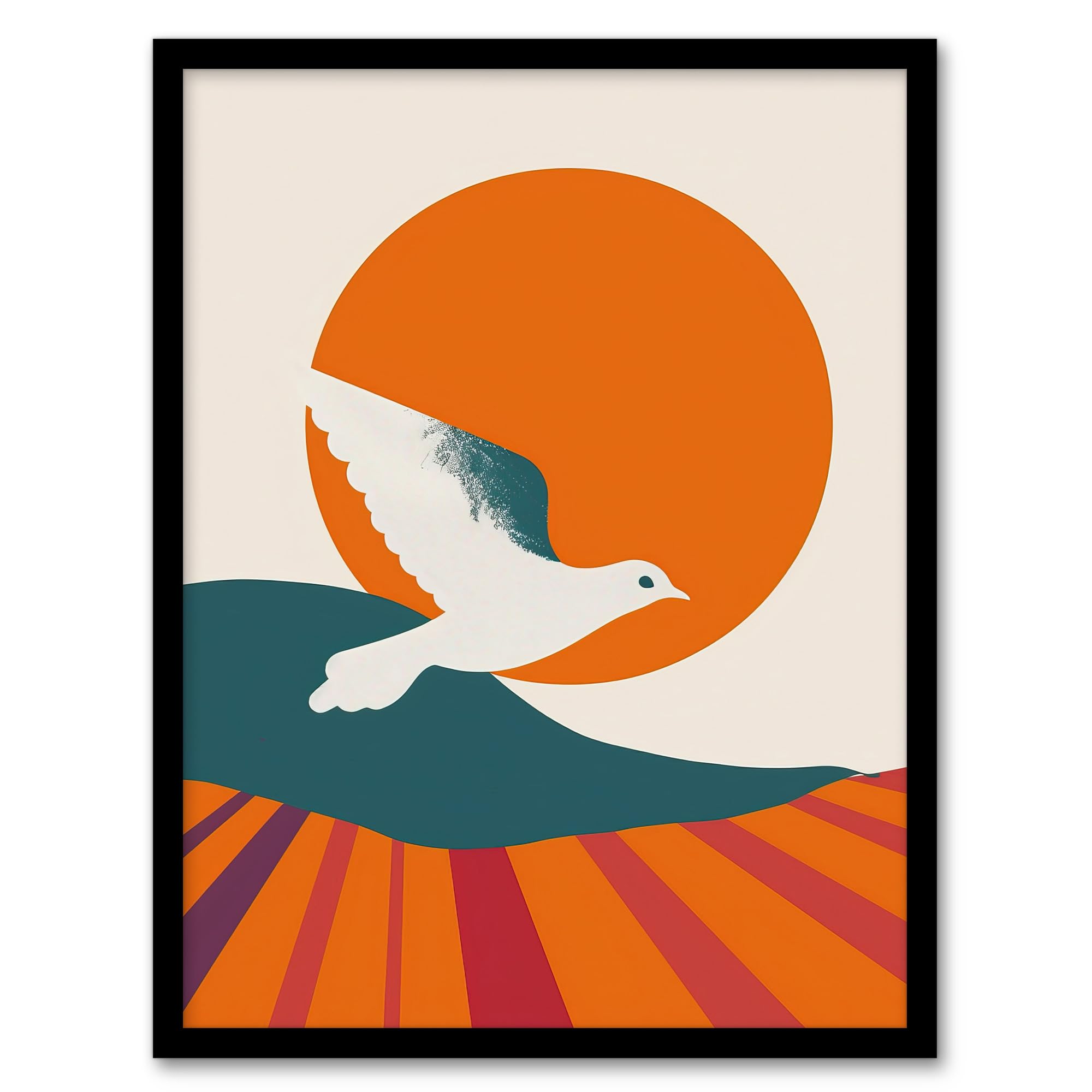 Artery8 Dove Flight Sunset Sun Simple Retro Design Living Room Artwork Framed Wall Art Print A4