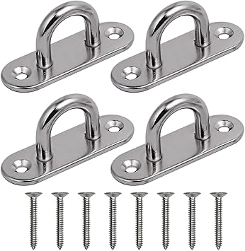 Pad Eye Plate 4 Pcs M5 Stainless Steel Ceiling Hook Metal Staple Ring Hook Suspension U Hooks Marine Hardware Staple Hook Loop with 8 Screws,for Wall Ceiling Hanging Shade Sail