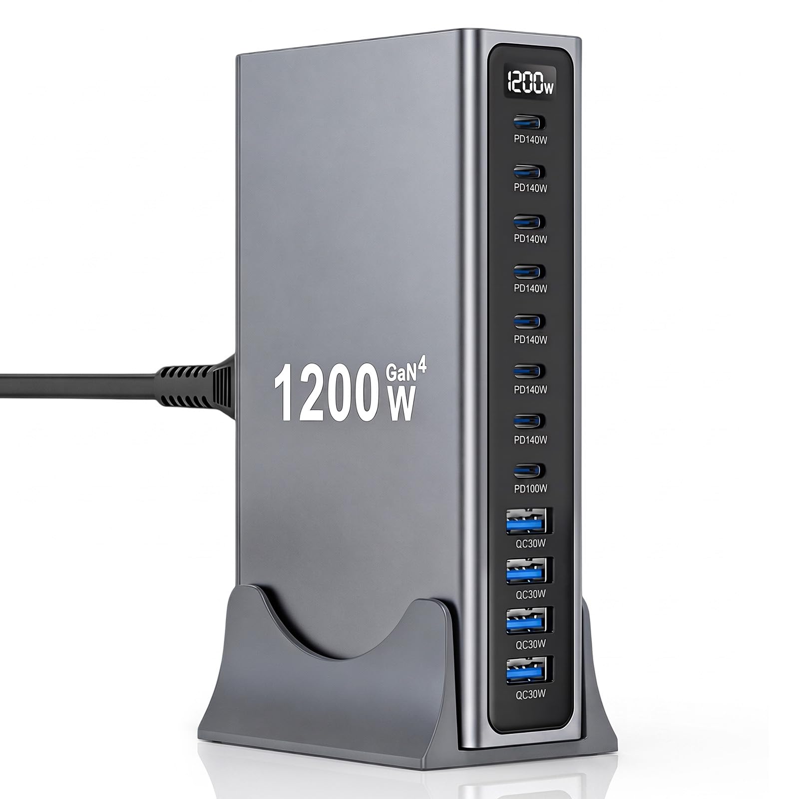 1200 W USB C cargador múltiple 12 en 1 GaN 4 portátil cargador rápido estación de carga Max PD140W/QC30W (8C+4A) compatible con MacBook Pro/Air, iPad, iPhone, HP, Galaxy S25, etc