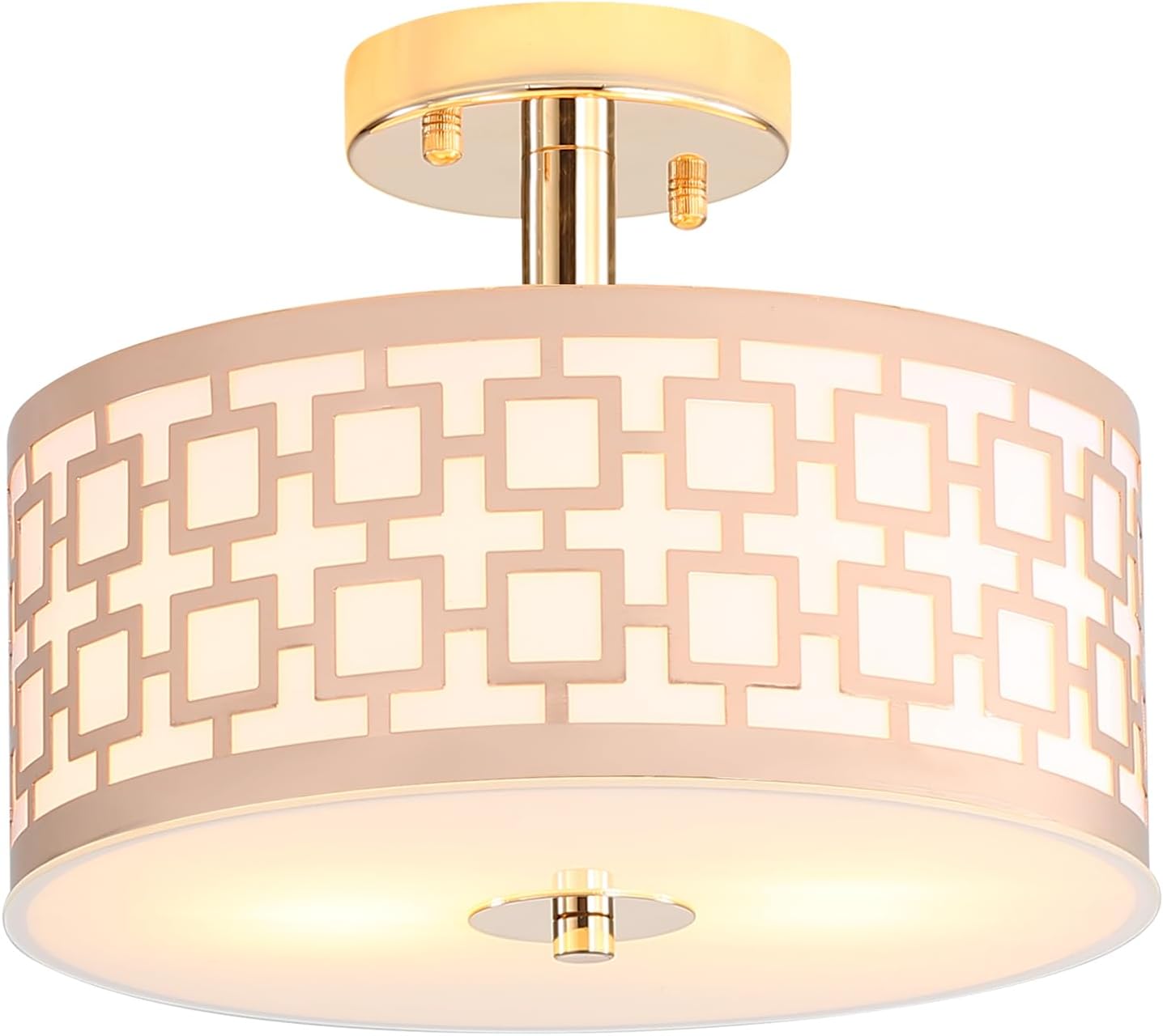Semi Flush Mount Ceiling LED Light Fixture Hanging with Drum Shade for Dining & Living Room Kitchen Office Shop Entryway & Hallway Modern Chandelier Lamp Brushed Chrome Finish E26 Base