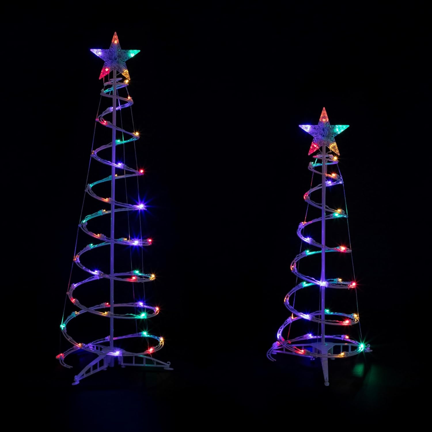 Set of 2 LED Lighted Multi-Color Outdoor Spiral Christmas Cone Trees 3' 4'