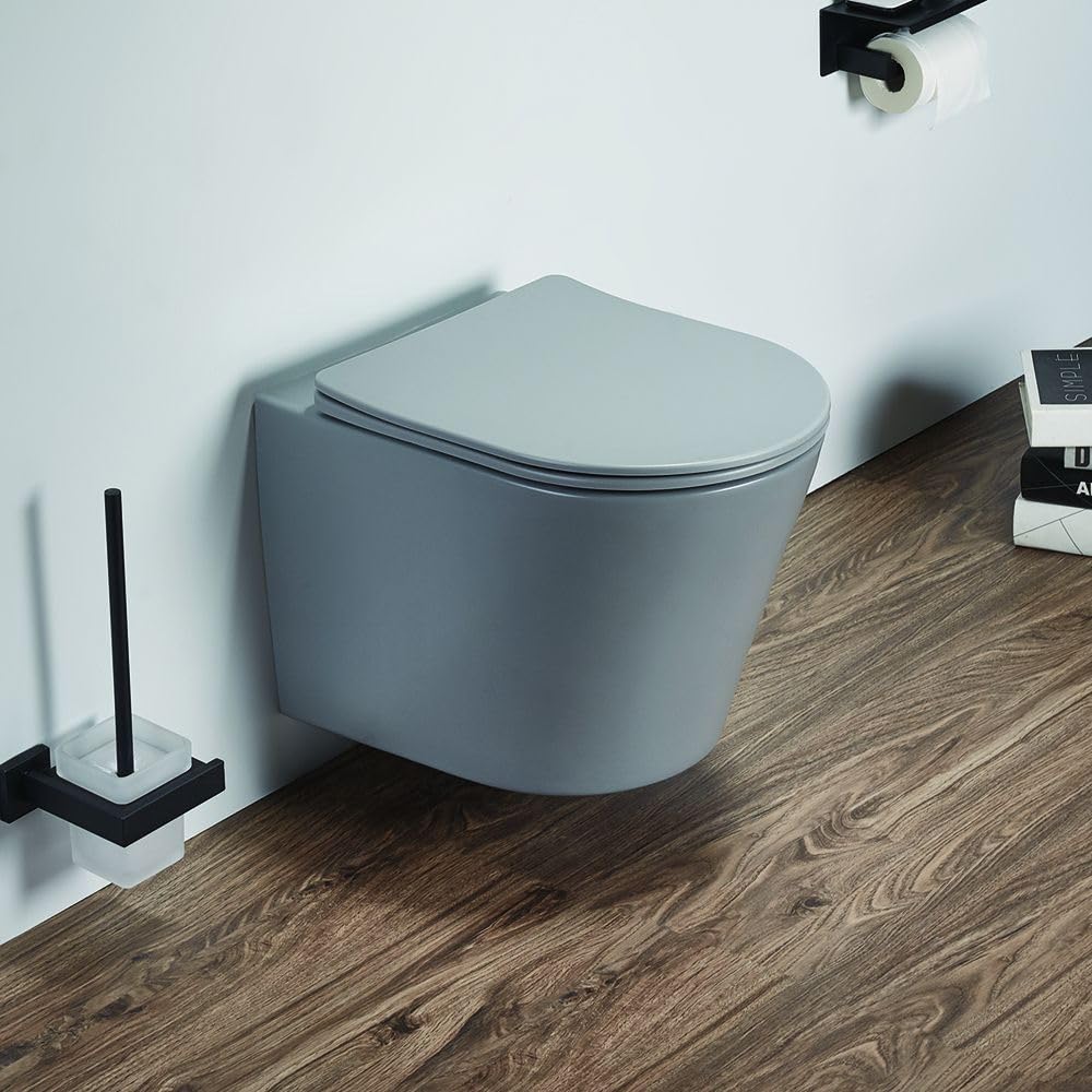 Milano Pebble Elements Round Wall Hung Toilet Wc Pan Soft Close Seat