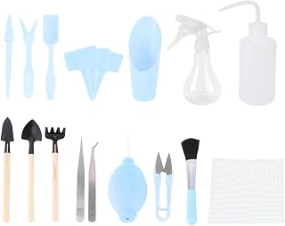 KALLORY 16pcs Mini Succulent Planting Tool Set with Transplanting Accessories, Compact Gardening Tools for Indoor and Outdoor Potted Plants, Includes Watering Sprayer (Blue) Random Color
