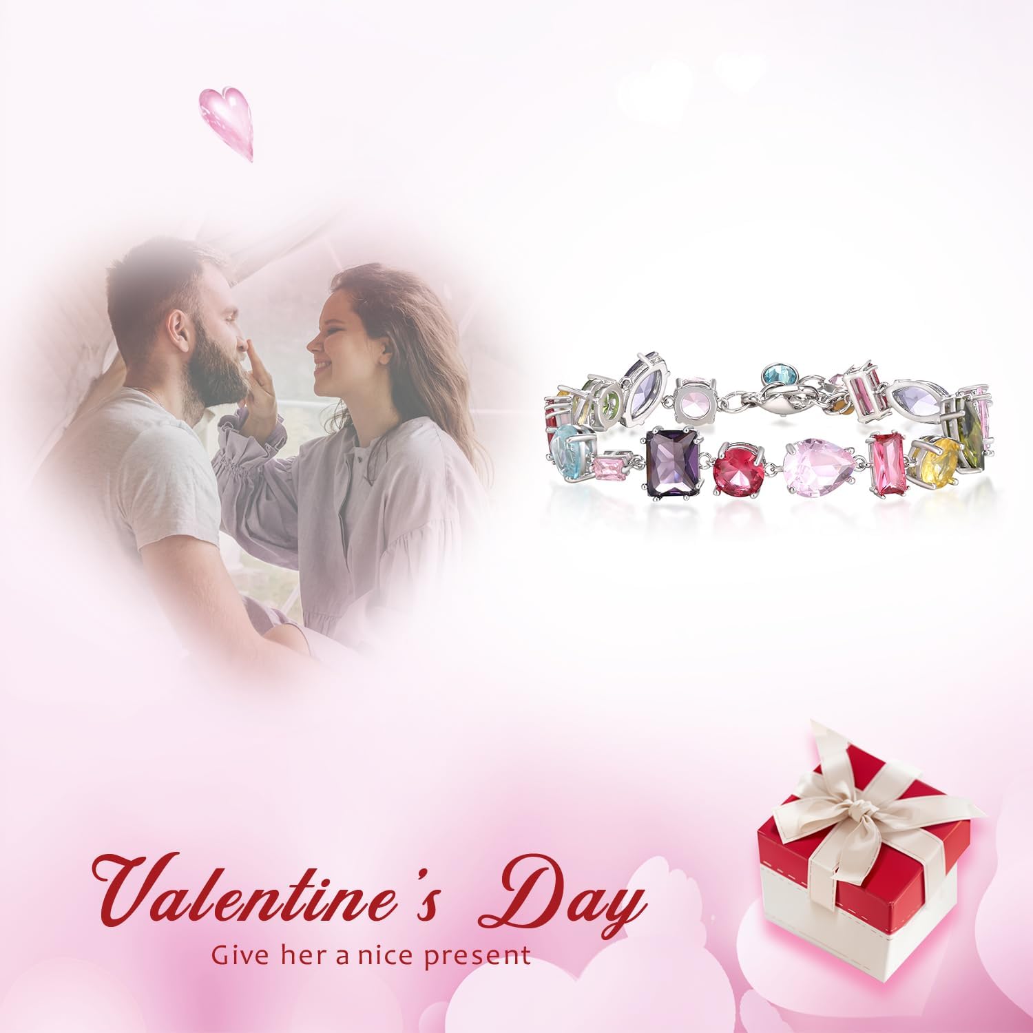 EleQueen Gorgeous Sparkly Cubic Zirconia Multiple Color and Shape Link Bracelet Jewelry Gift for Women Christmas - Image 5