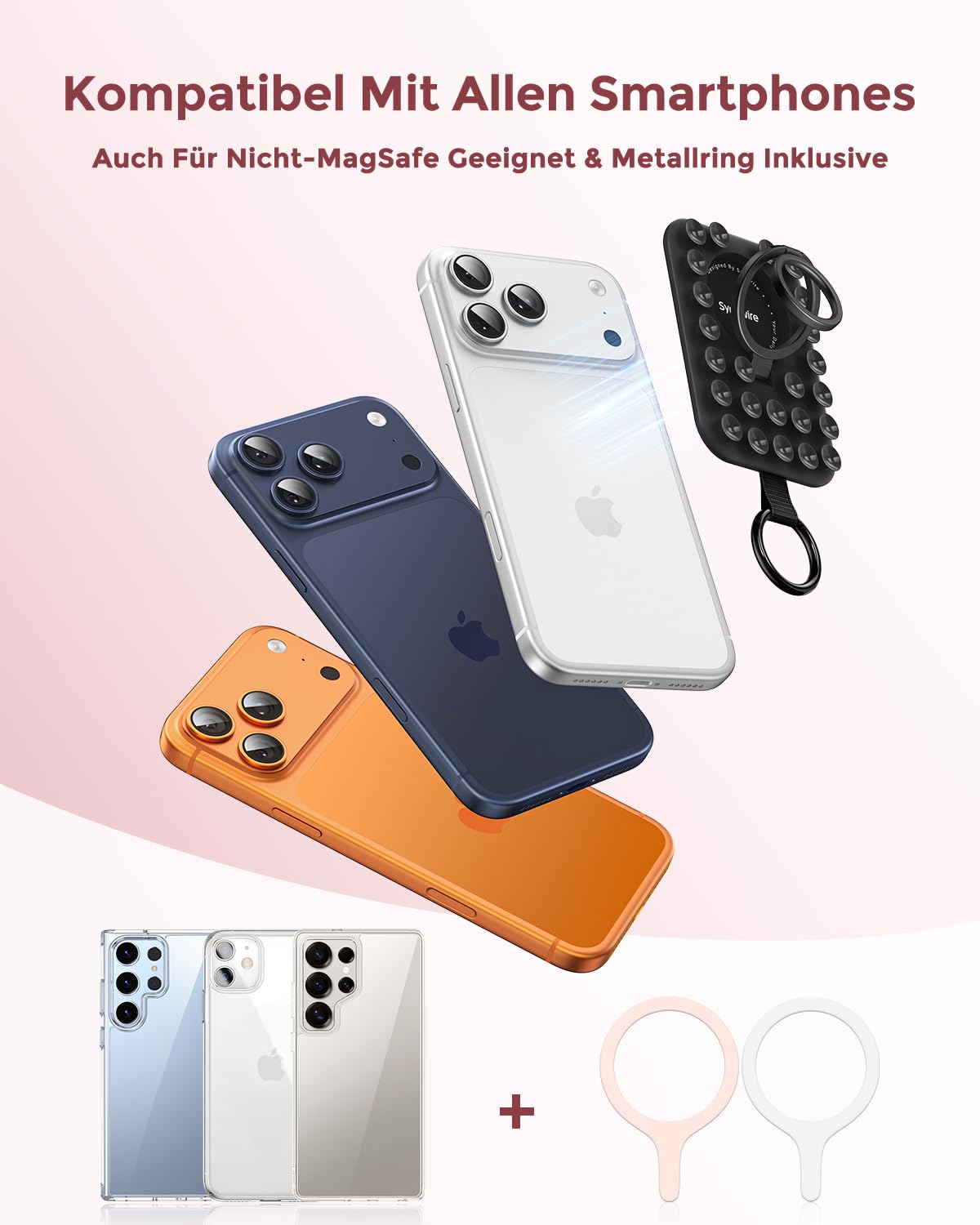 Syncwire Magnet Handy Saugnapf Halterung, Silikon Saugnapf Handyhalterung für MagSafe Kompatibel mit iPhone Smartphone Magnetische Handy-Ring-Ständer für Selfies und Videos, TikTok Creator, Schwarz