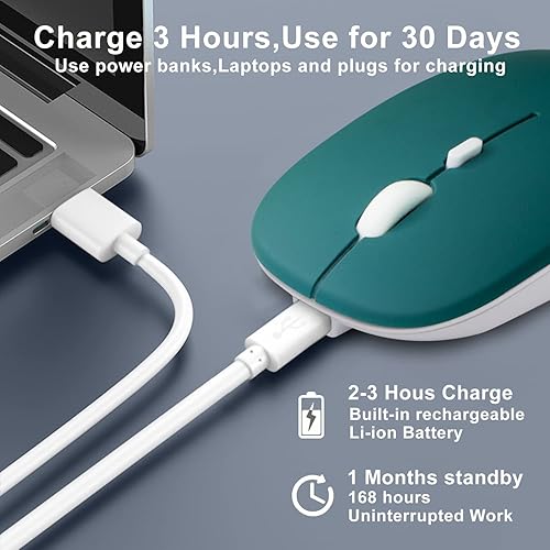 Miniatura 5 de Ratón inalámbrico Bluetooth para iPadMacBook ProAirlaptoppc Ratón silencioso recargable portátil delgado para Surface ProLenovoSamsung Tablet (verde
