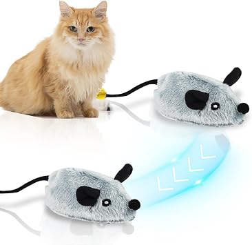MplehDa Automatic Moving Mouse Cat Toy, Interactive Cat Toys Mice, Interactive Kitty Toys Electronic Mice for Indoor Cats, USB Touch Activated Kitten Toys
