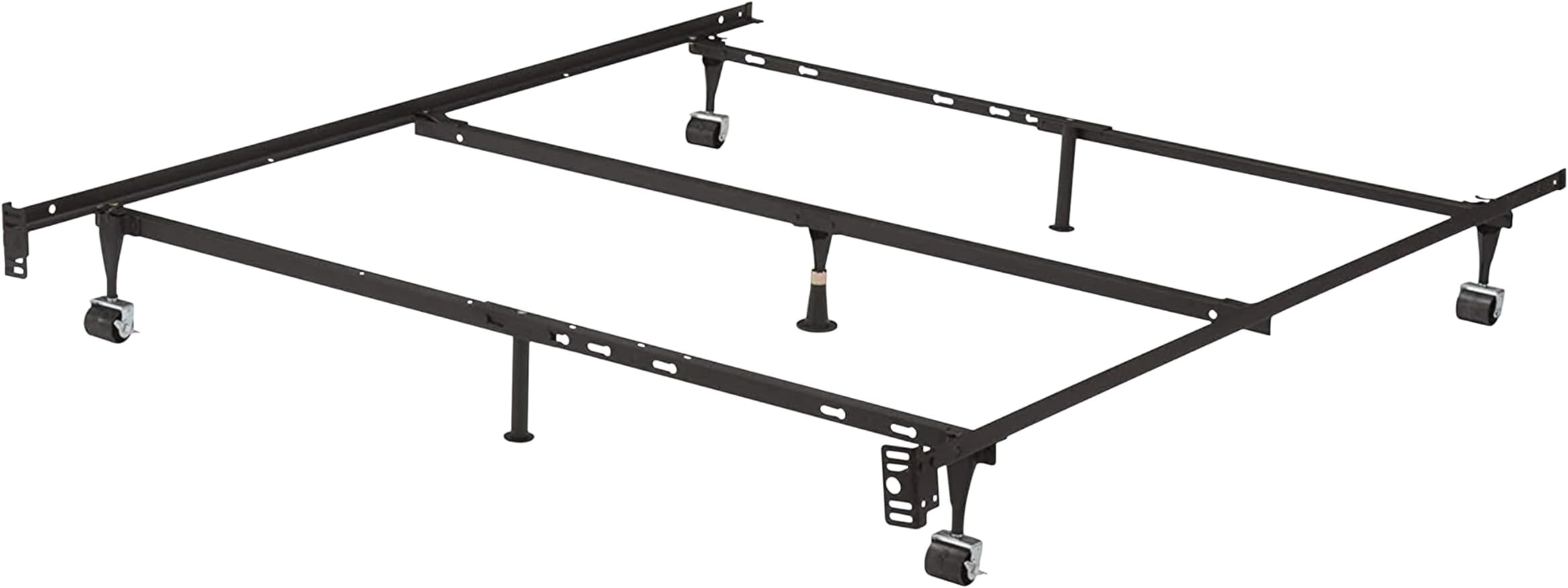 7-Leg Heavy Duty Adjustable Metal Bed Frame – Queen/Full/Full XL/Twin/Twin XL, Center Support Rail, Locking Wheels, Noise-Free, Easy Assembly – Support for Box Spring & Mattress