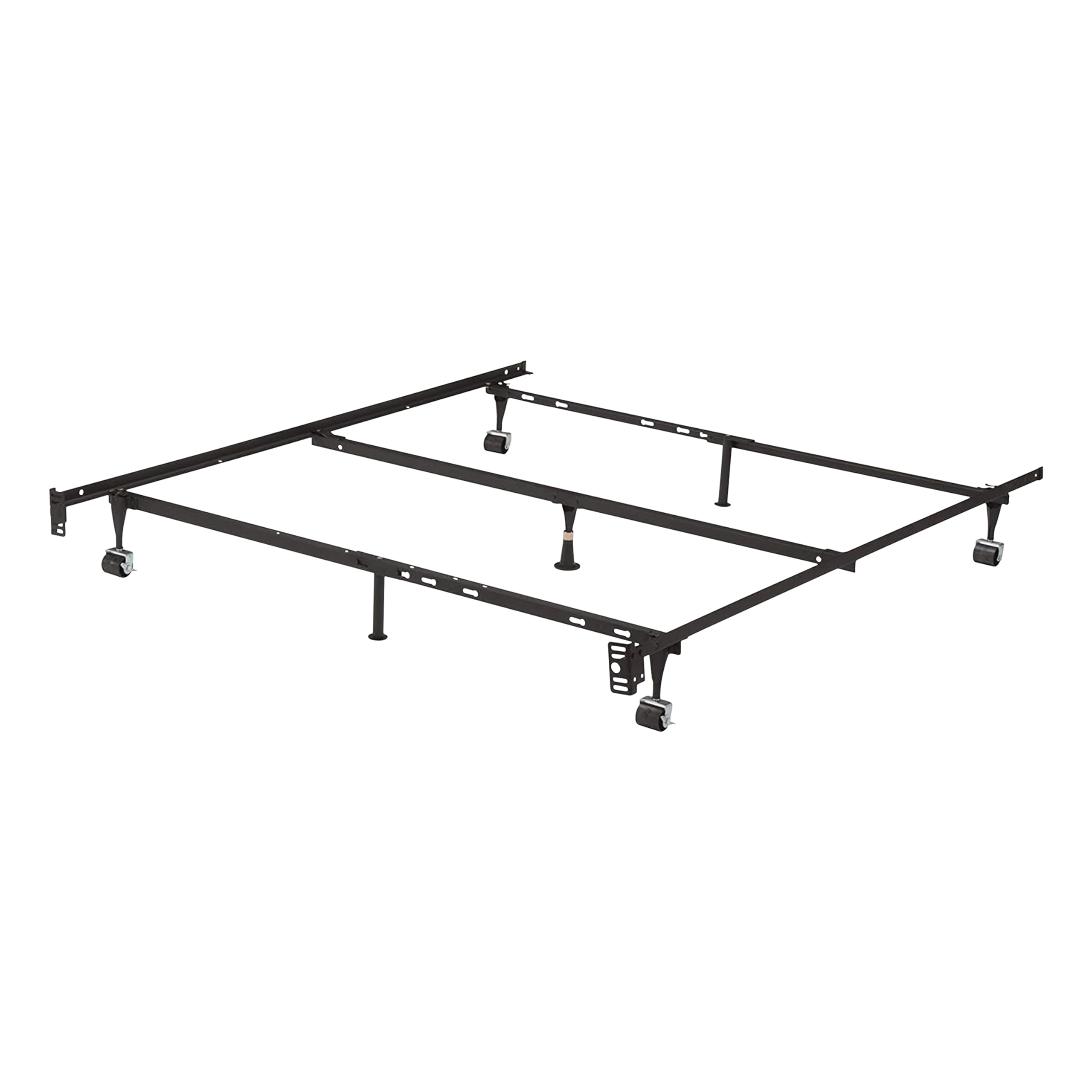 Kings Brand Furniture 7-Leg Heavy Duty Adjustable Metal Bed Frame – Queen/Full/Full XL/Twin/Twin XL, Center Support Rail, Locking Wheels, Noise-Free, Easy Assembly – Support for Box Spring & Mattress