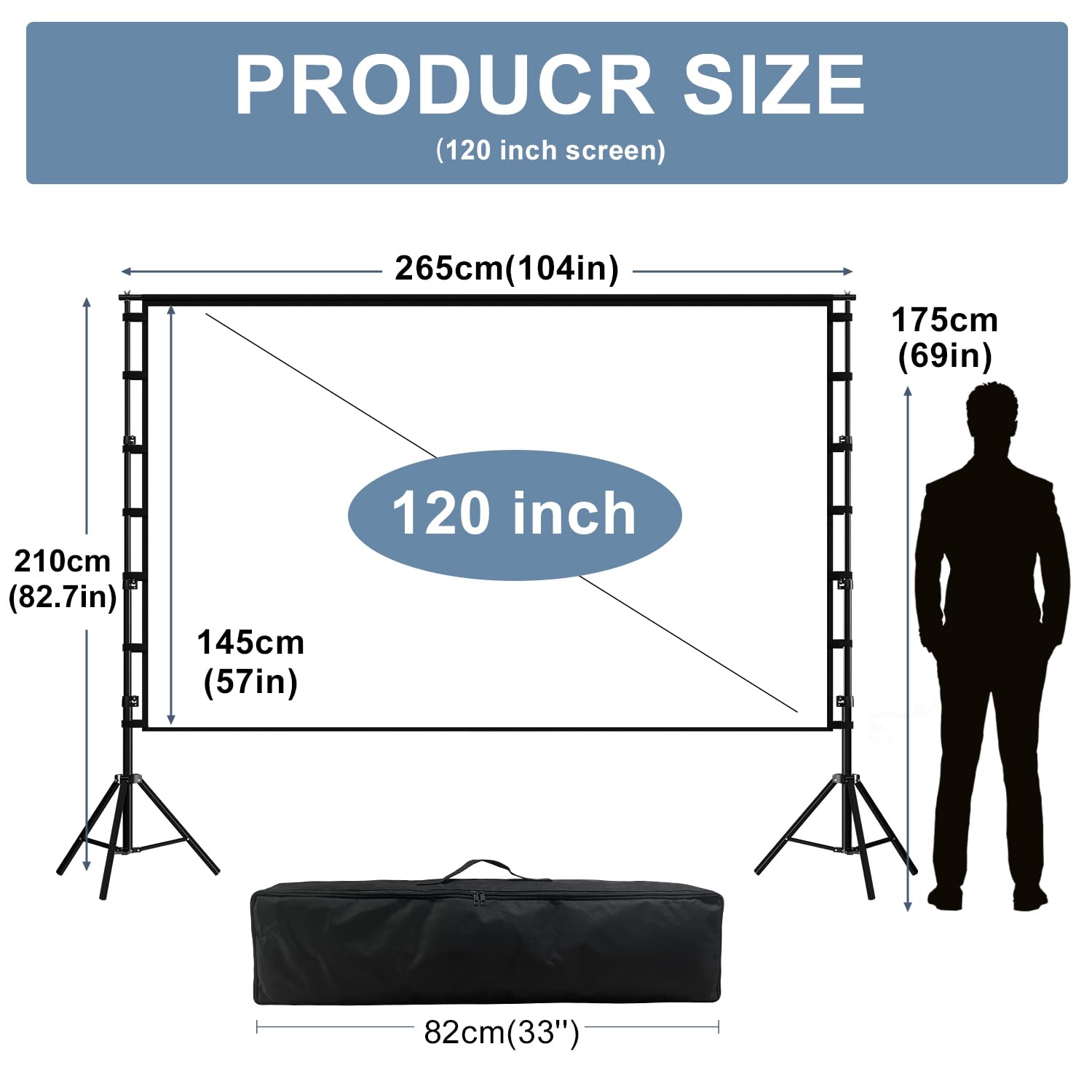 Écran de Projection avec Support, 120" 16:9 pour cinéma Maison, fête intérieure extérieure, cinéma d'arrière-Cour.