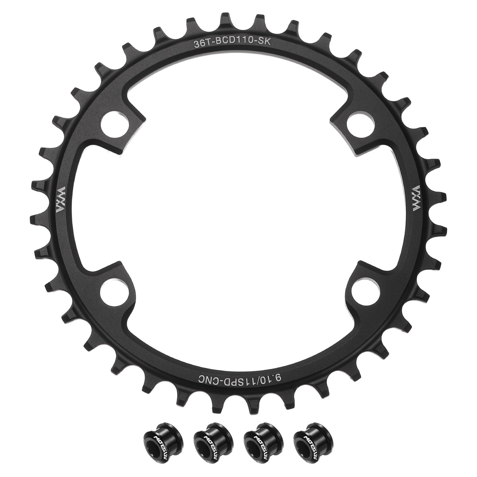 sourcing map 110BCD Bike Chainring 36T 7/8/9/10/11 Speed 152mm Diameter Round Aluminum Narrow Wide Tooth Bike Chainwheel with Screws for MTB Road Bike, Black