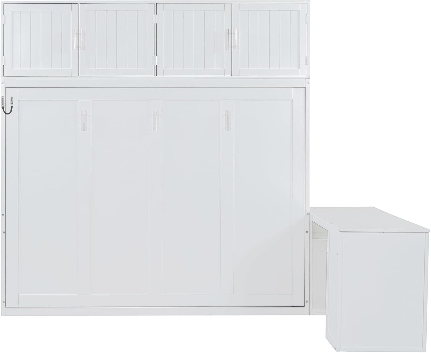 Queen Horizontal Murphy Bed with Desk and Storage Bookcase Shelves,Pine Wood Murphy Wall Bed with Storage Shelves and Desk,for Adults (White)
