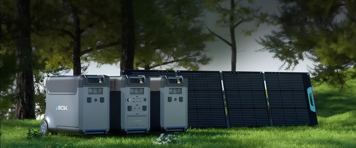 ABOK ARK3600 Station d'alimentation + 1 batterie supplémentaire ARK3600E, générateur solaire LiFePO4 7680 Wh 3600 W avec roulettes, stockage d'énergie extensible, alimentation de secours pour la