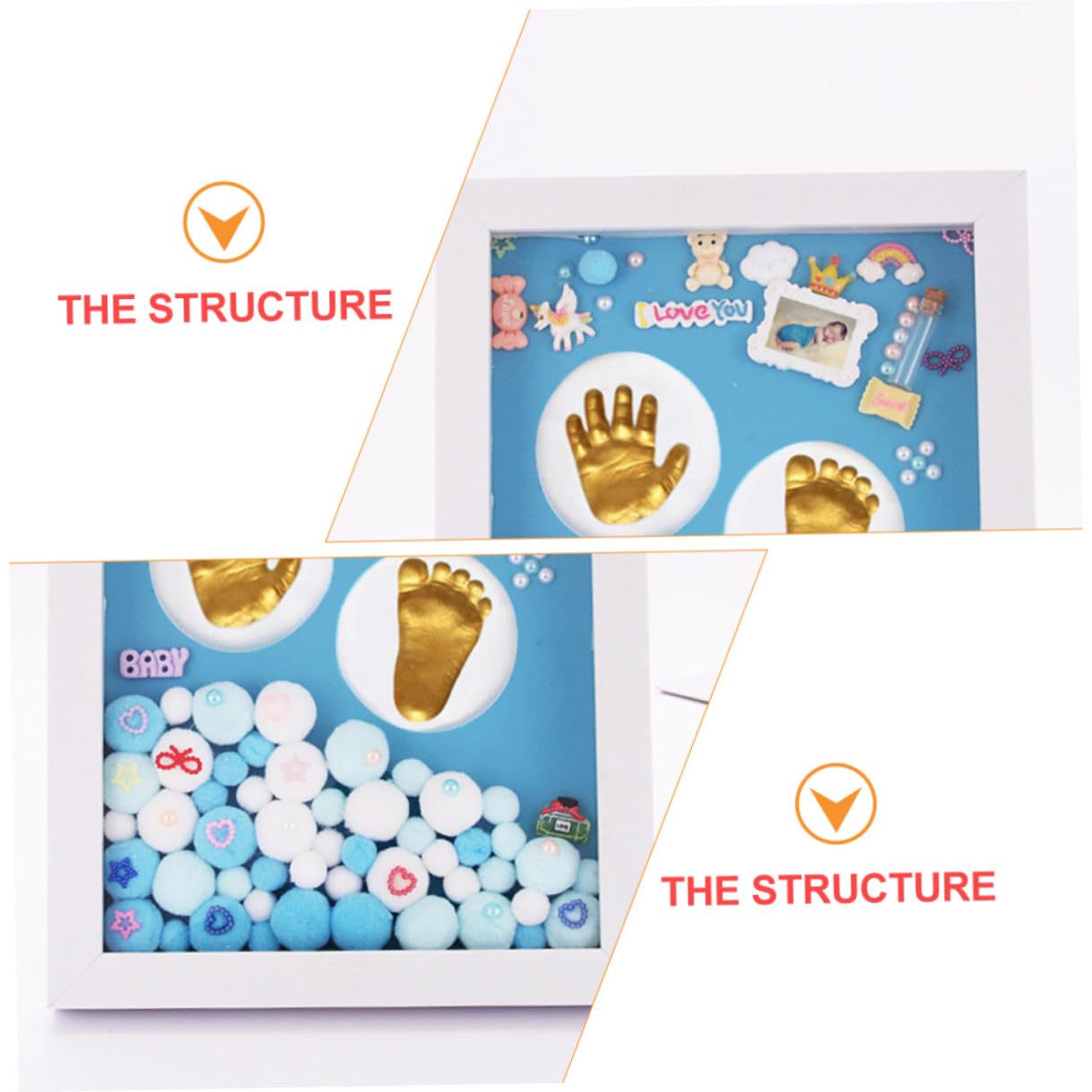 Toyvian Set Portafoto Ricordo Ragazzo Ragazza Cornice Blu e Impronte Mani e Piedi Scatola dei Ricordi per Ragazzo Ragazza Kit Fai da Te per Registrare Crescita e Souvenir Nascita
