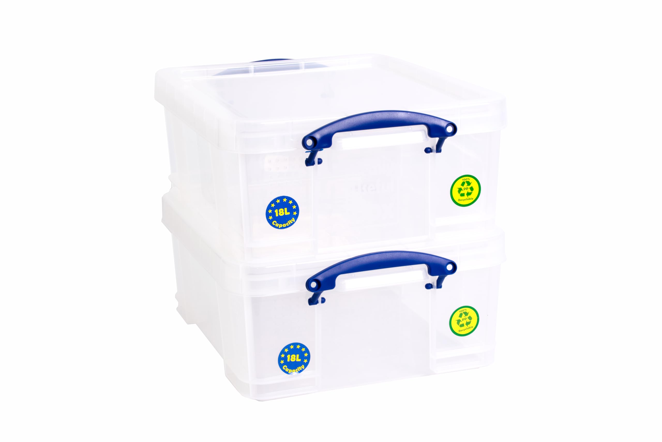 Really Useful Box Clear Really Useful Storage Boxes, Re-Stackable 18 Litre Storage Boxes (2 Boxes)