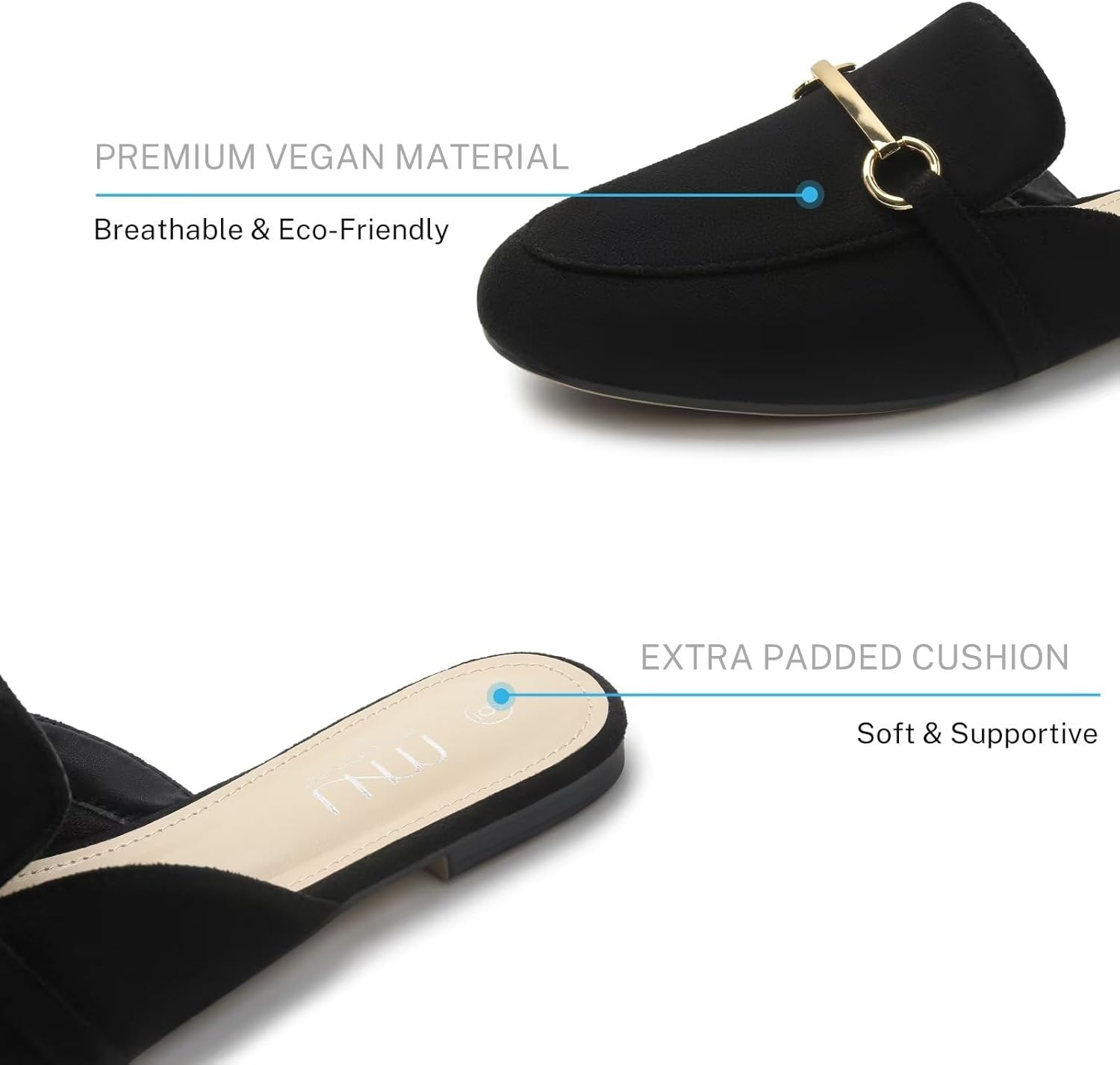 MUSSHOE Mules for Woman Buckle Flats Comfortable Slip on Women Mules Flats Shoes Backless Loafers - Image 4