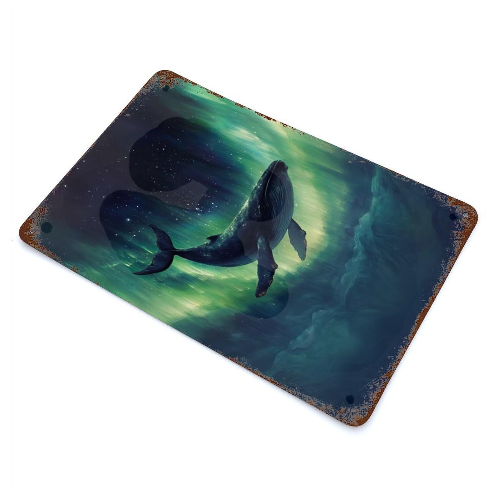 Whale And Aurora Borealis 11.8"x7.9" Rusty Metal Tin Sign, Novelty Wall Decor for Cafe, Home Bar And Lounge Decor