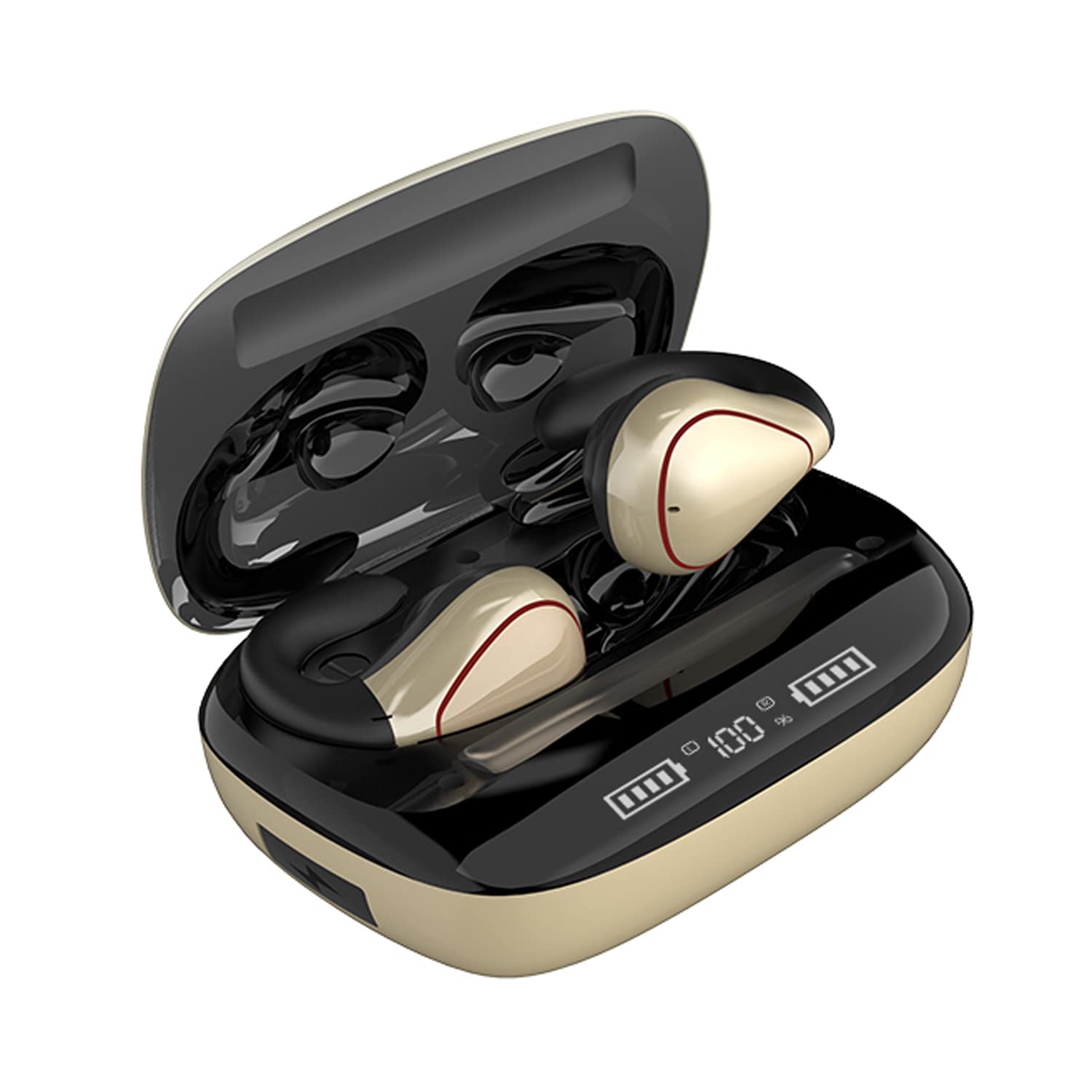 Open Ear Headphones Bluetooth True Wireless Open Earbuds for iPhone Android, Mini Open Ear Buds for Running with Mic Workout Headphones Sport Cycling Earphones Earbuds for Small Ear Canals- Champagne