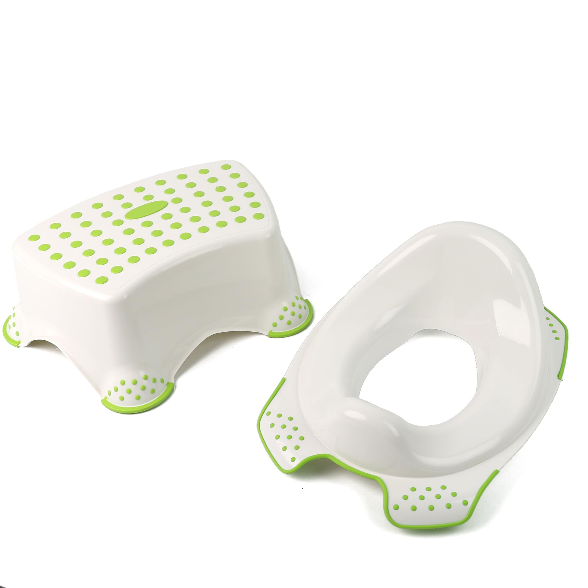 DIVCHIToilet Training Kids Non Slip Up Step Stool + Toilet Training Seat Combo Unisex Toddler Loo Potty Training in The Bathroom and Home (Green)