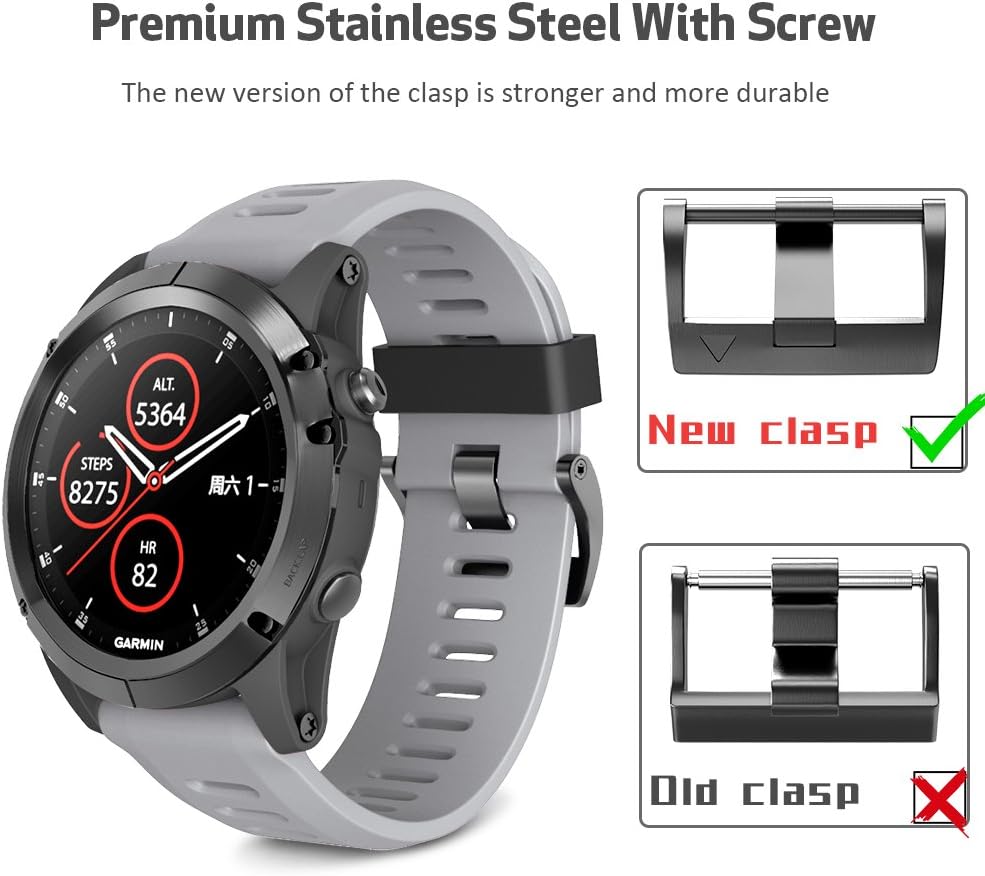 ANCOOL Compatible with Fenix 3 Bands 26mm Width Soft Silicone Watch Bands Replacement for Fenix 3/ Fenix 3hr/Fenix 5X/Fenix 5X Plus/Fenix 6X/Fenix 6X Pro/Fenix 7X Smartwatches (Gray)