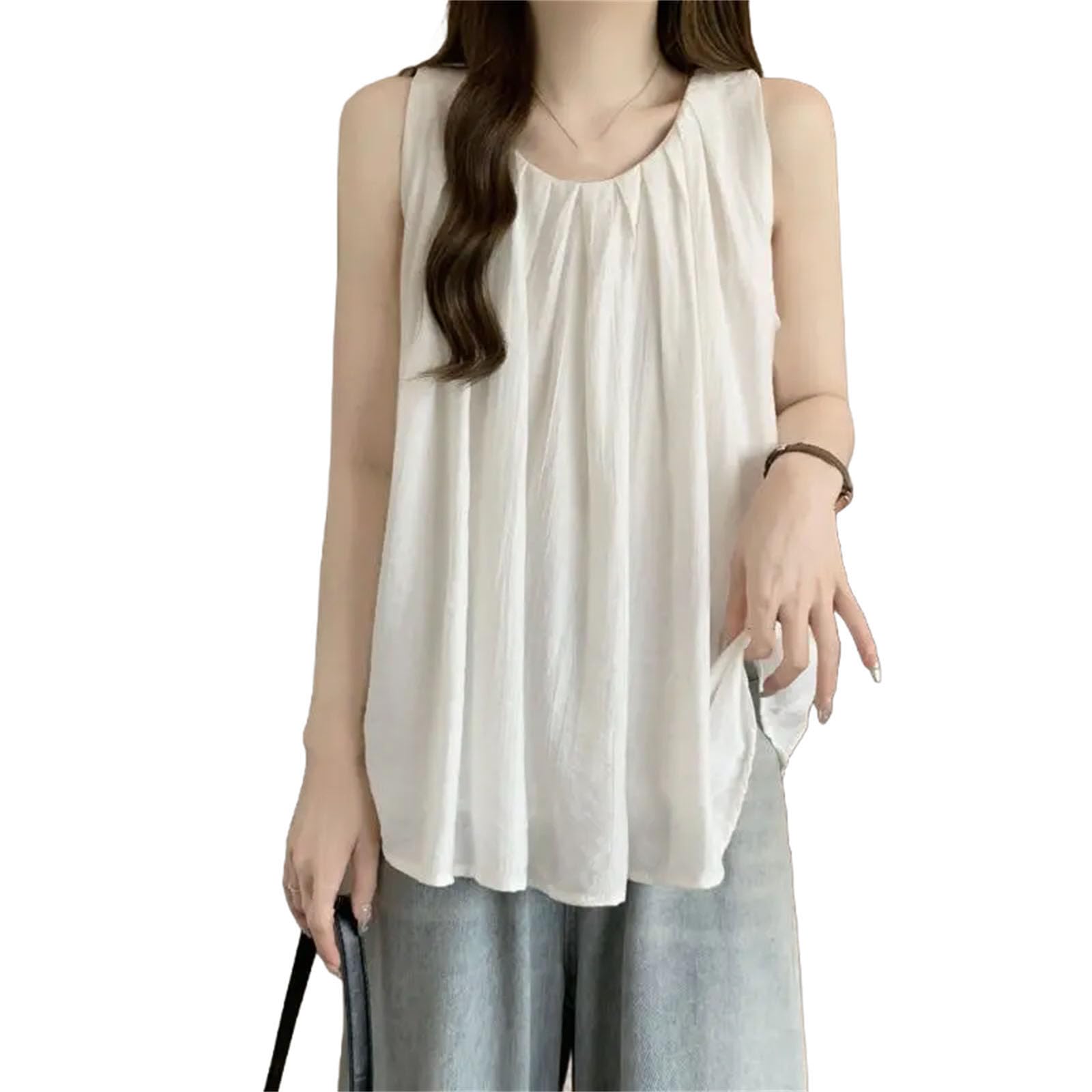 Maglietta da donna senza maniche, girocollo, alla moda, comoda, versatile, casual