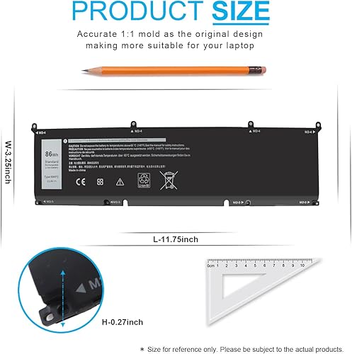 Miniatura 4 de 86Wh 69KF2 11.4V Batería para Dell Inspiron 7510 7610 7620 Alienware M15 M17 R3 R4 XPS 15 9500 9510 9520 9530, G7 15 7500, G15 5510 5520 , Precision