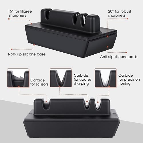 Miniatura 3 de Afilador de cuchillos rodantes, herramienta para afilar cuchillos con discos de piedra de afilar de diamante y corindón para acero de cualquier