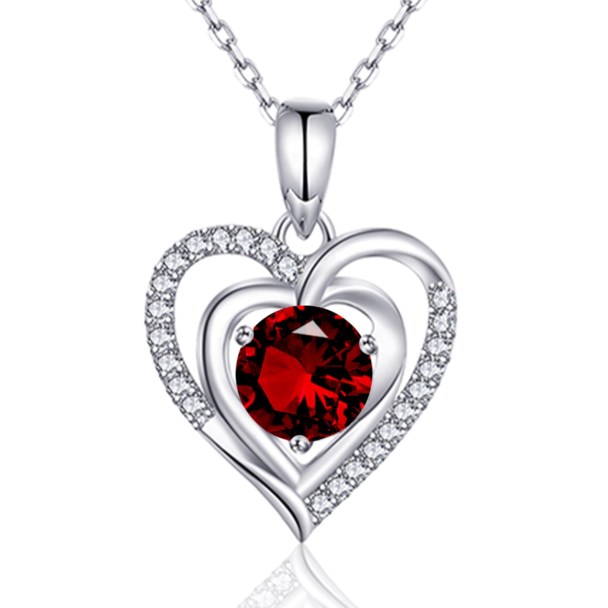immobird Collar Corazon Mujer Plata de Ley 925 con Piedra Natal 45+5cm