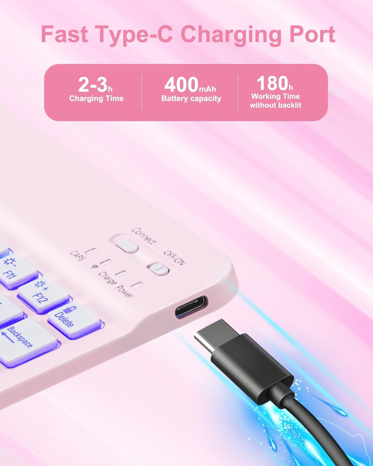 Case with Keyboard Mouse for iPad A16 11th 10th Generation 11/10.9 inch,Rainbow Backlit Detachable Keypad Rotatable Magnetic Cover with Pencil Holder for iPad 11 2025 10 Gen 2022 Pink - Image 3