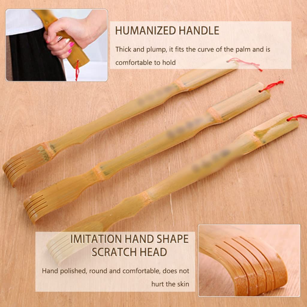 Rückenkratzer, Rückenkratzer aus Bambus mit Griff, handgefertigtes Kratzwerkzeug zur Juckreizlinderung mit Umhängeband, Beste Wahl als Geschenk(Primary Color*2)