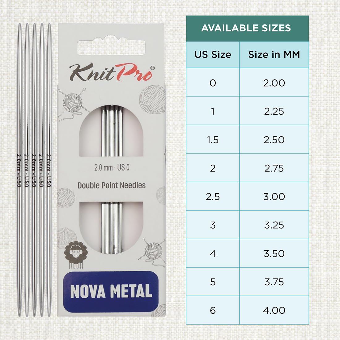 KnitPro Nova Double Pointed Needles 6" (15cm), Silver, 2.00mm - Image 4