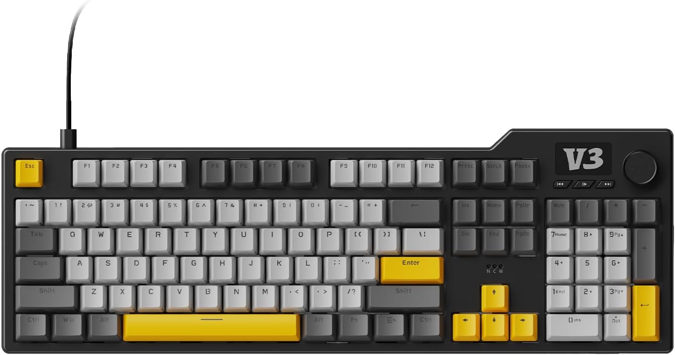 AJAZZ AK35I V3 104-Key Full Size Wired Gaming Keyboard with Multimedia Buttons and Knob Control | Five Layer Pad | OEM Profile PBT Keycaps | Keyboard
